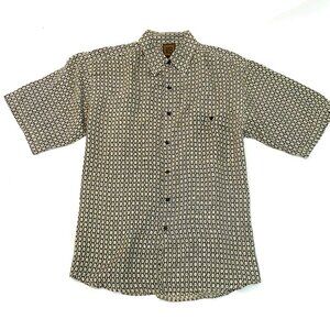 Vintage Bruno 100% silk short sleeve shirt Mens Medium green cream diamonds